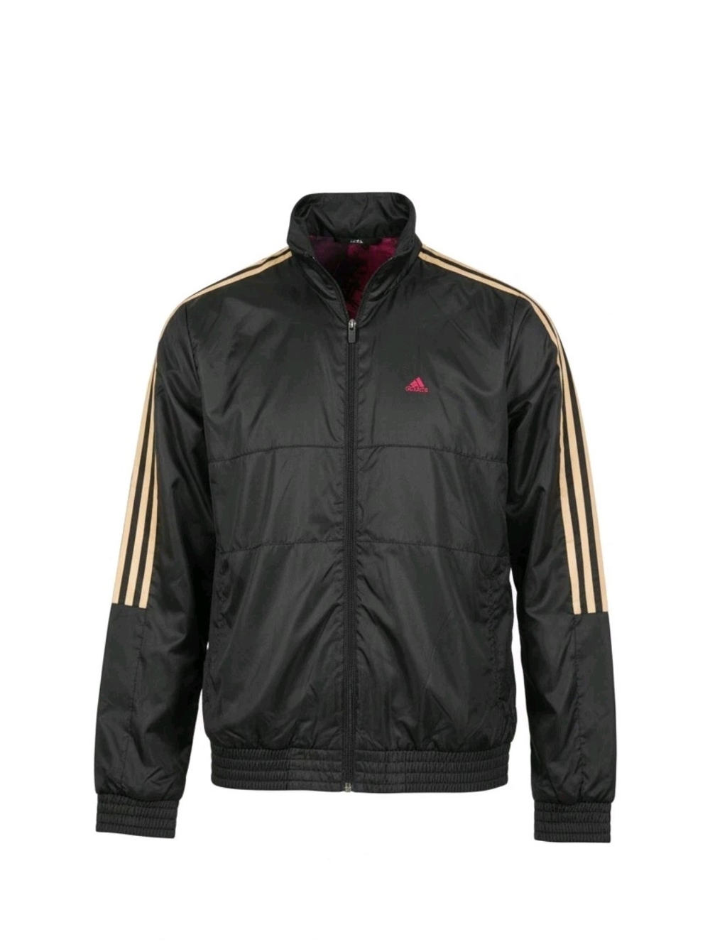 Adidas Black W Red Interior  Windbreaker Jacket with Beige Stripes Size Small